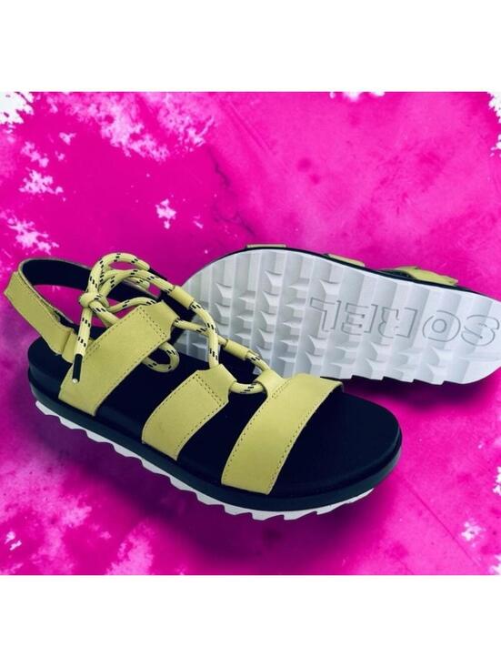 Sorel Shoes - $120 Sorel Roaming Lace Sandals Bolt Yellow Leather Open Toe Cushioned Women's 8